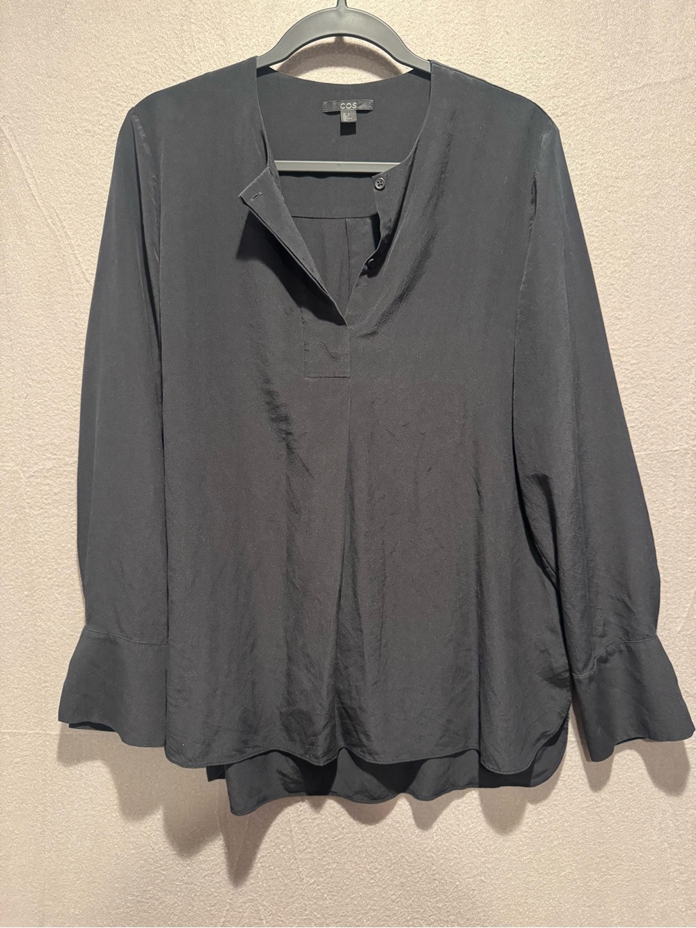 COS Black Split-Neck Long Sleeve Blouse